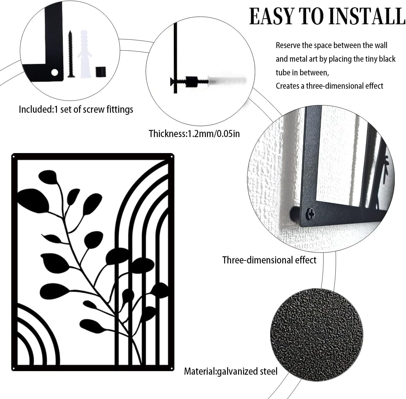 Black Metal Wall Art Set of 3 Geometric Boho Modern Panels