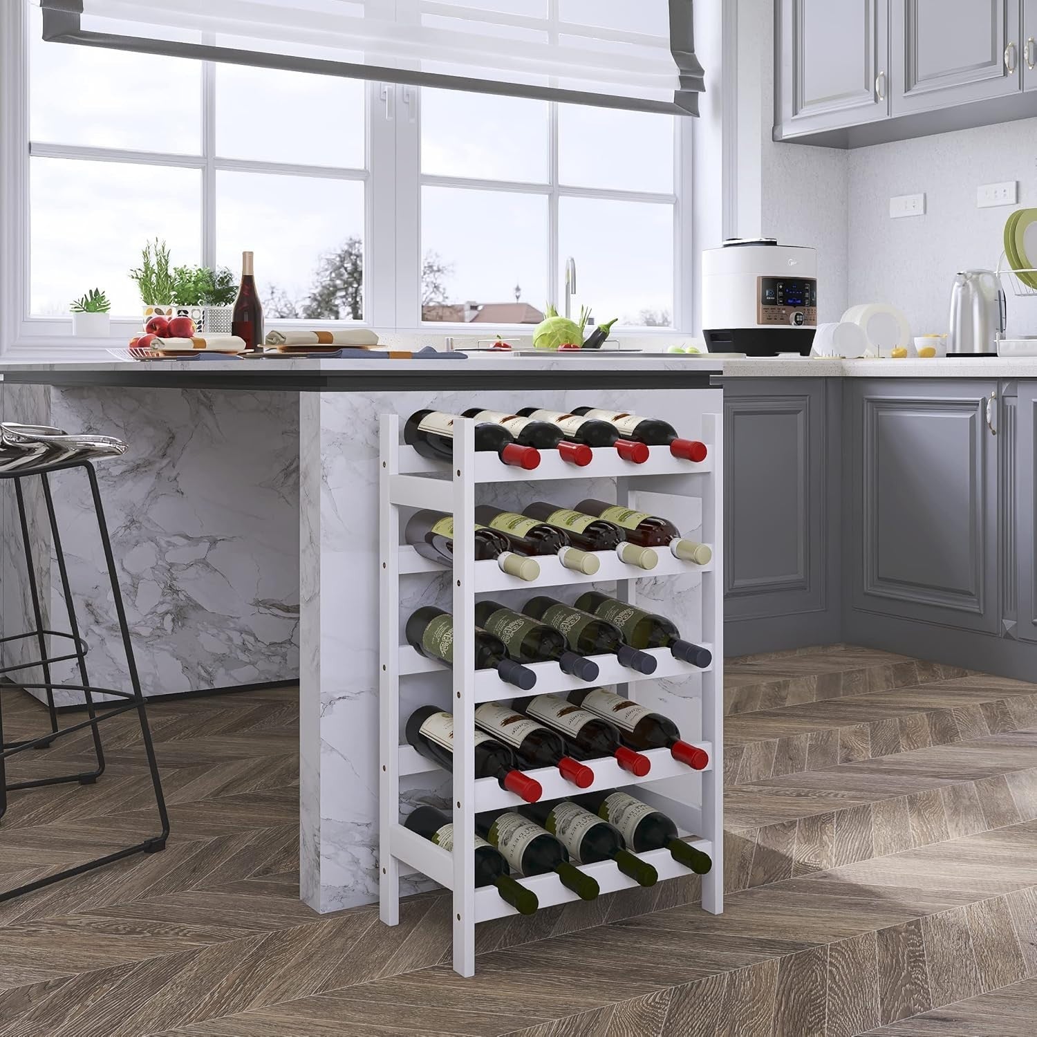 5 Tier Wooden Wine Rack 20 Bottle Storage Stand Free Standing Modern White Shelf