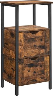 Rustic Brown Bathroom Cabinet – 2 Drawers + Open Shelf Industrial Storage Unit