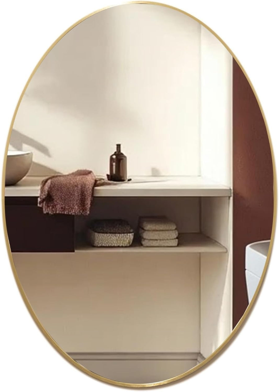 Oval Gold Bathroom Mirror 50x40 cm, Stylish Framed Wall Mount