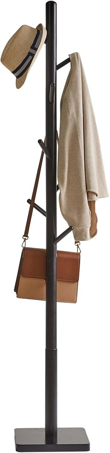 Modern Wooden Coat Rack Stand 8 Hooks Tall Hat Tree Organizer 176cm Black