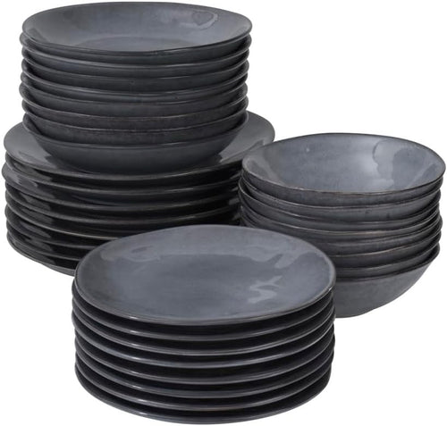 32pc Stoneware Dinner Set Charcoal Grey Plates Bowls Scandinavian Style