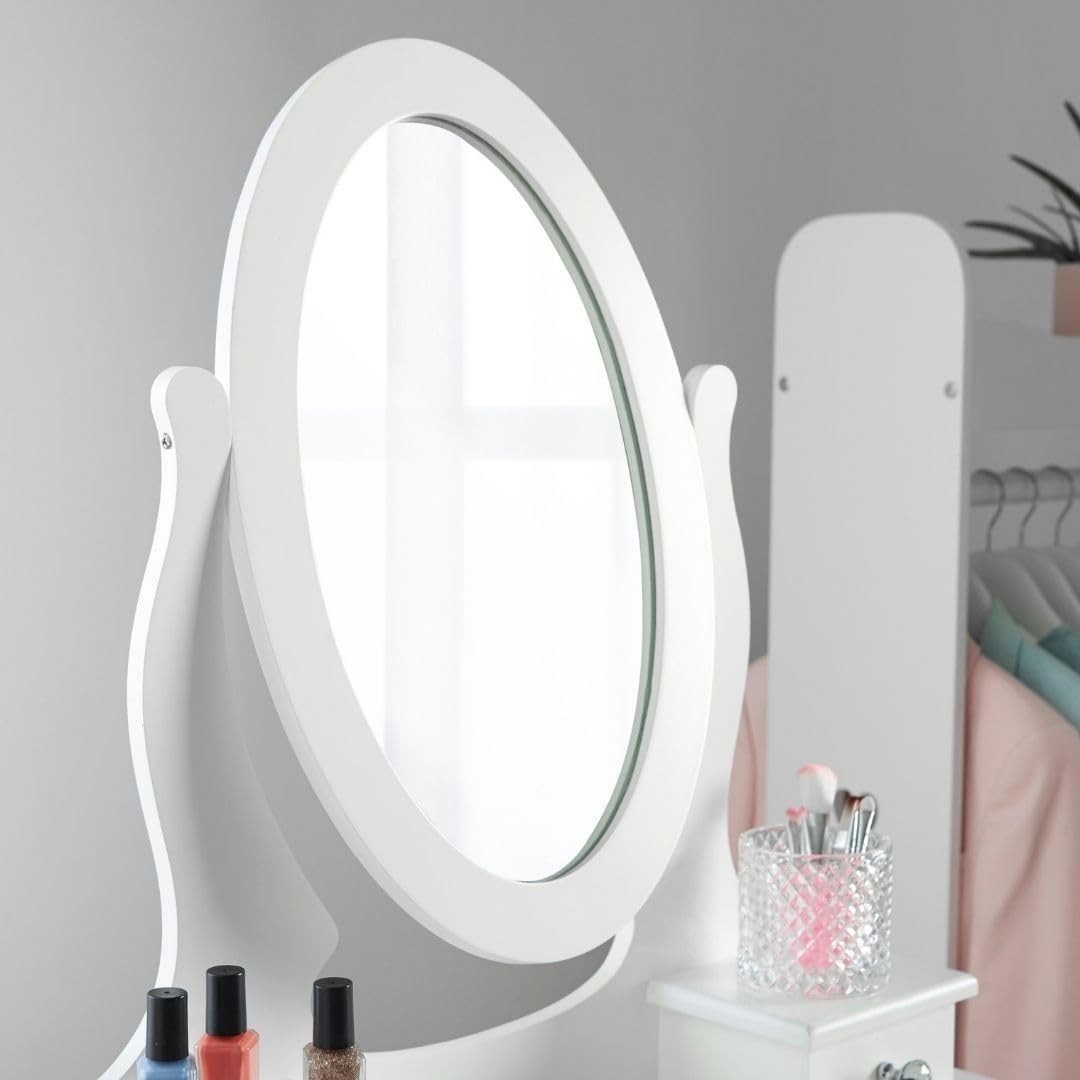 Kids White Wooden Dressing Table with Mirror & Stool Girls Vanity Set