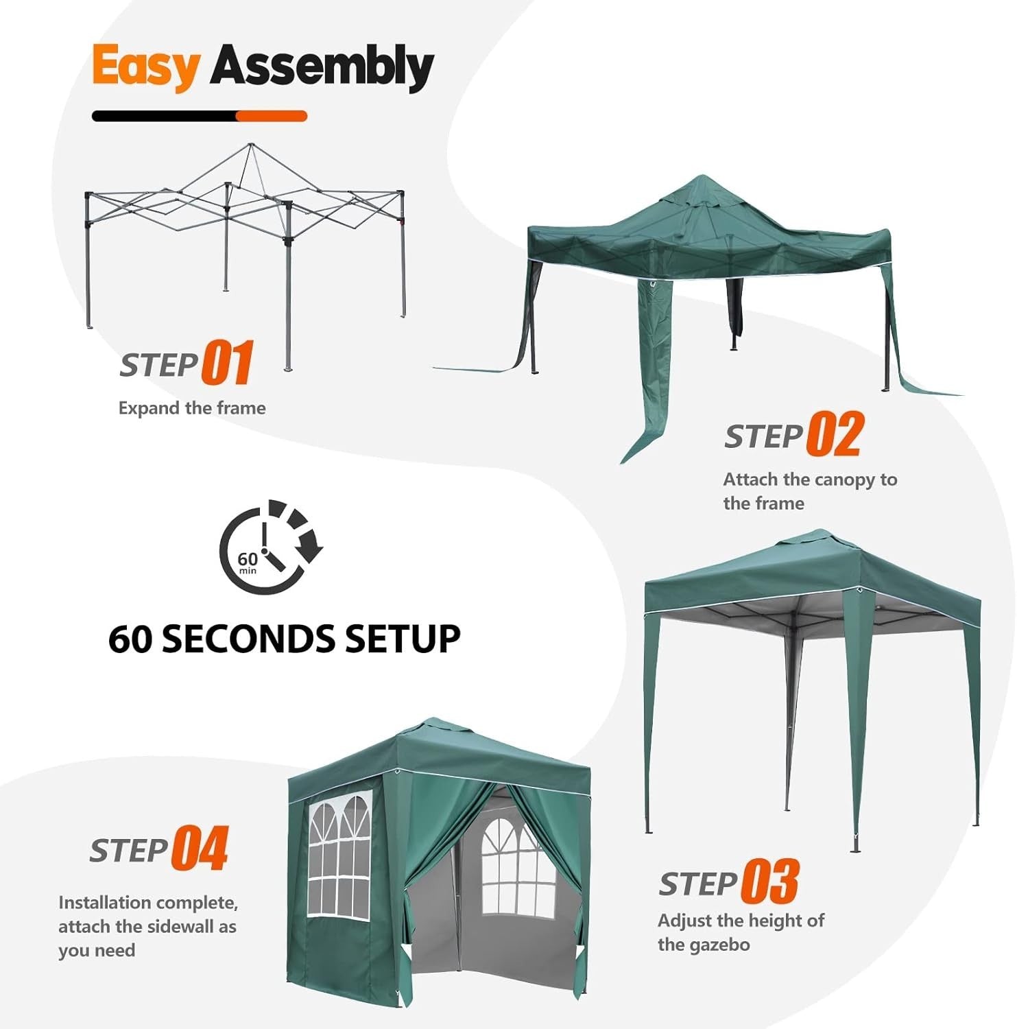 2x2M Green Pop Up Gazebo With Removable Sides Waterproof Outdoor Tent