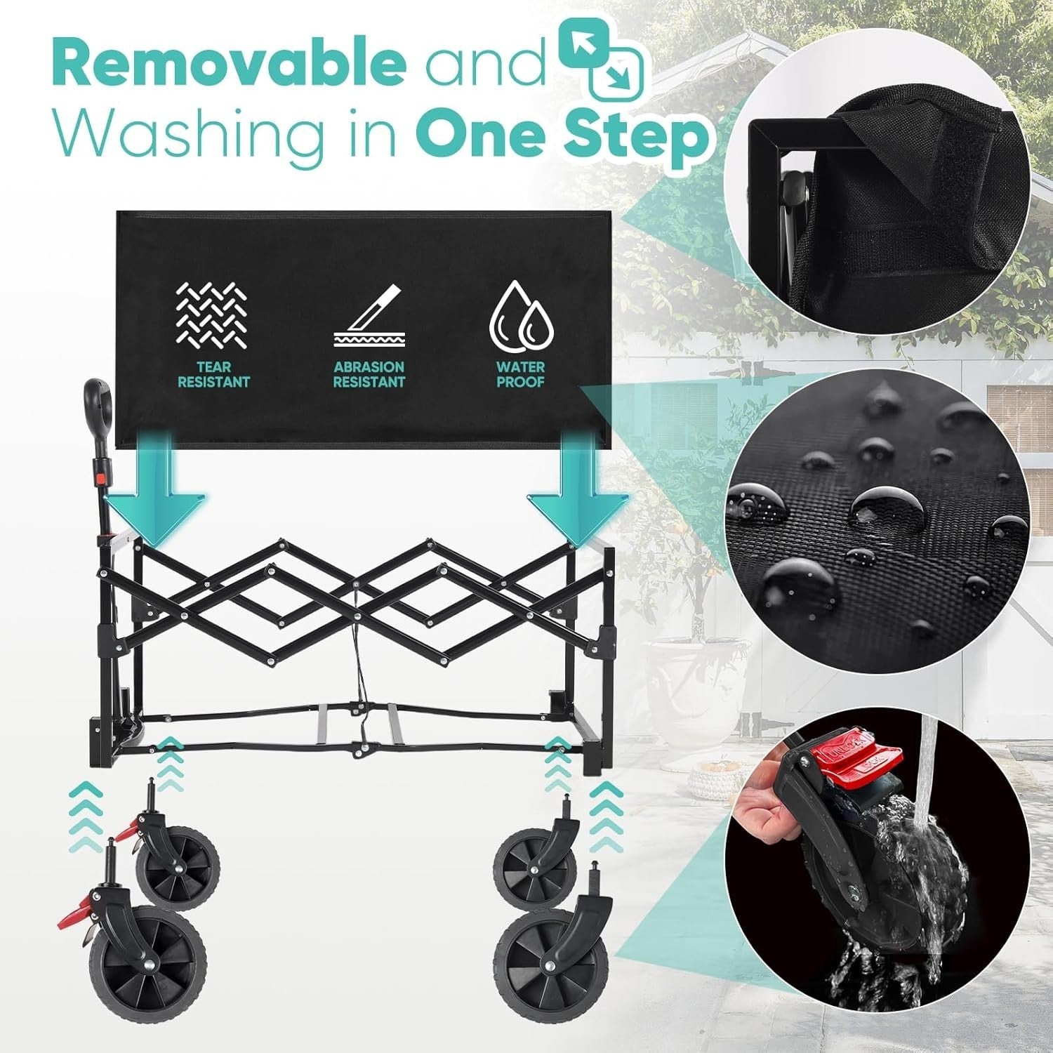 Black 120L Folding Camping Wagon 220lbs Heavy Duty Garden Trolley All-Terrain