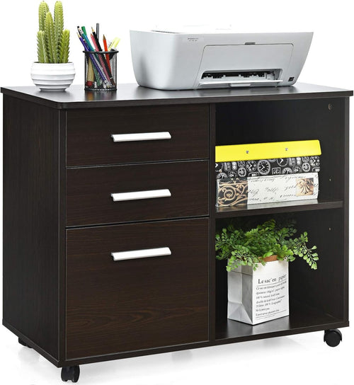Coffee Lateral Mobile Filing Cabinet 3 Drawer Letter Printer Stand
