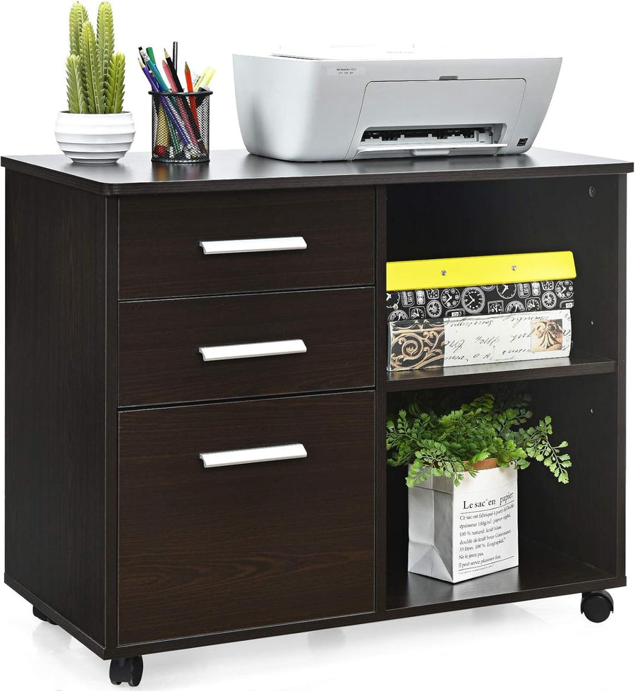 Coffee Lateral Mobile Filing Cabinet 3 Drawer Letter Printer Stand