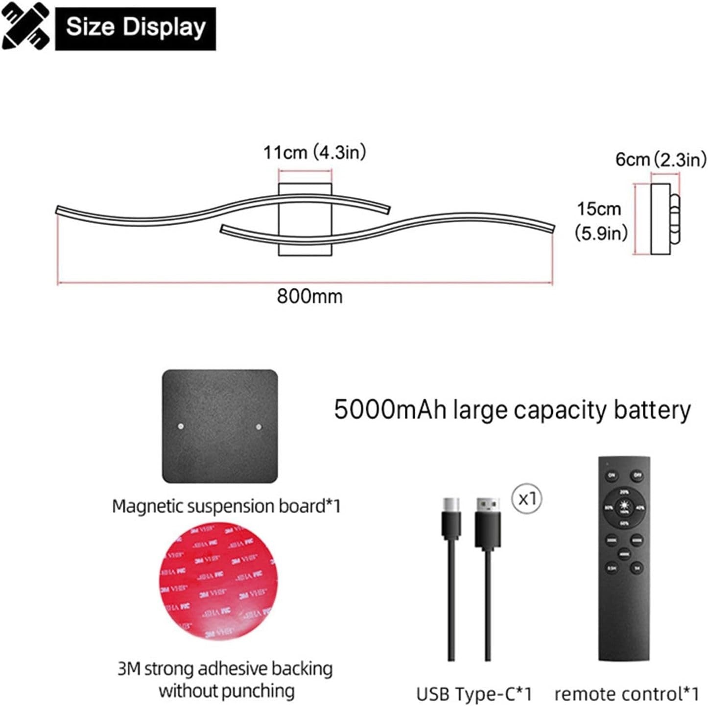 Wireless USB Rechargeable Wall Lights Remote Dimmable Battery Operated Set