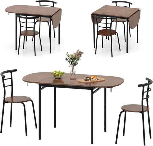 3PCS Folding Dining Table Set Rustic Brown Drop Leaf Chairs Space-Saving