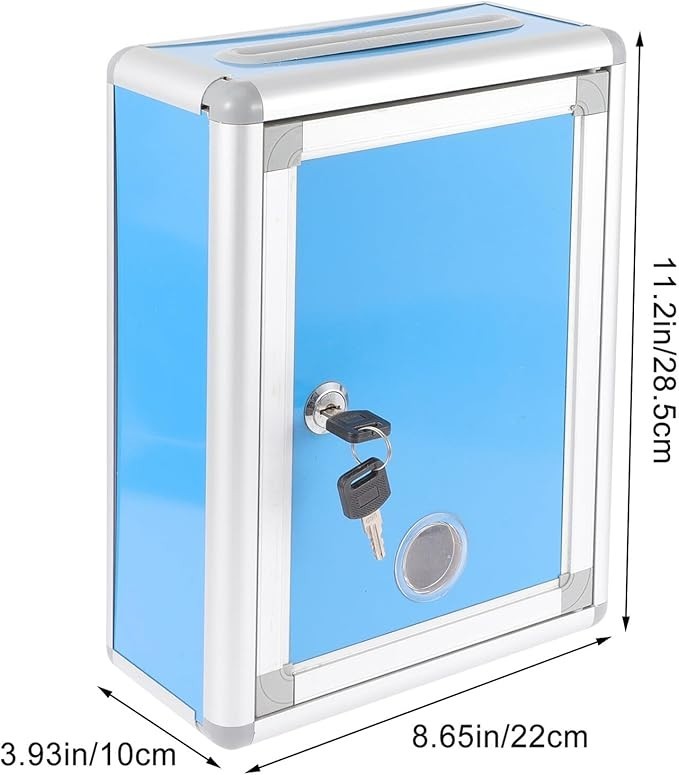 Lockable Wall Mount Mailbox Blue Weatherproof Post Box Compact & Secure Storage