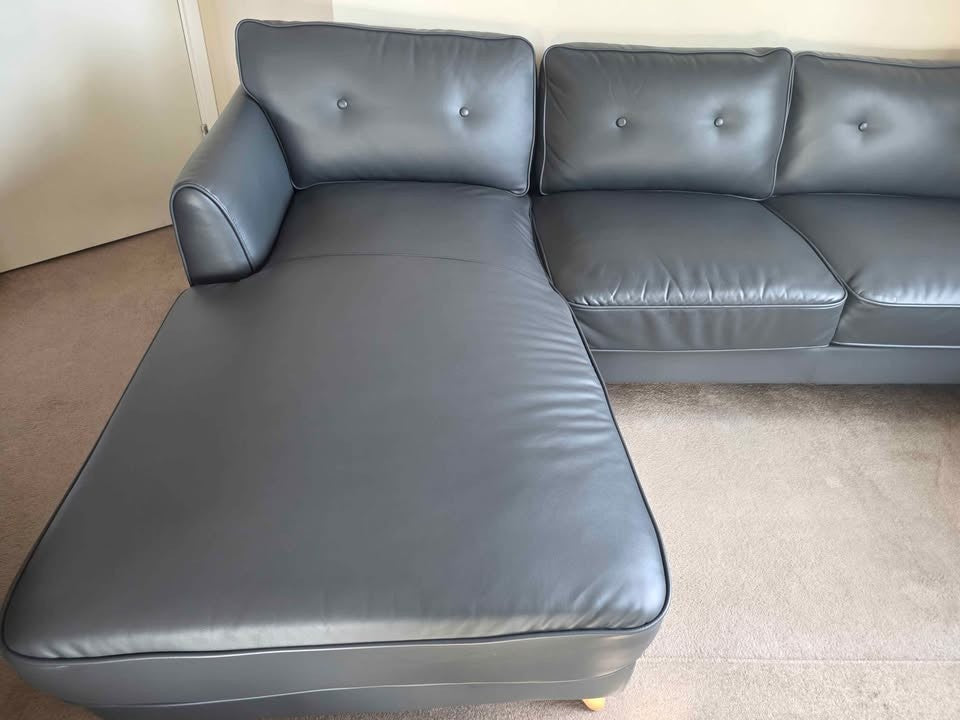 Dark Grey Luxe L-Shape Leather Corner Sofa (PTP)