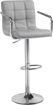 Grey PU Leather Bar Stool Adjustable Height 360° Swivel with Armrest