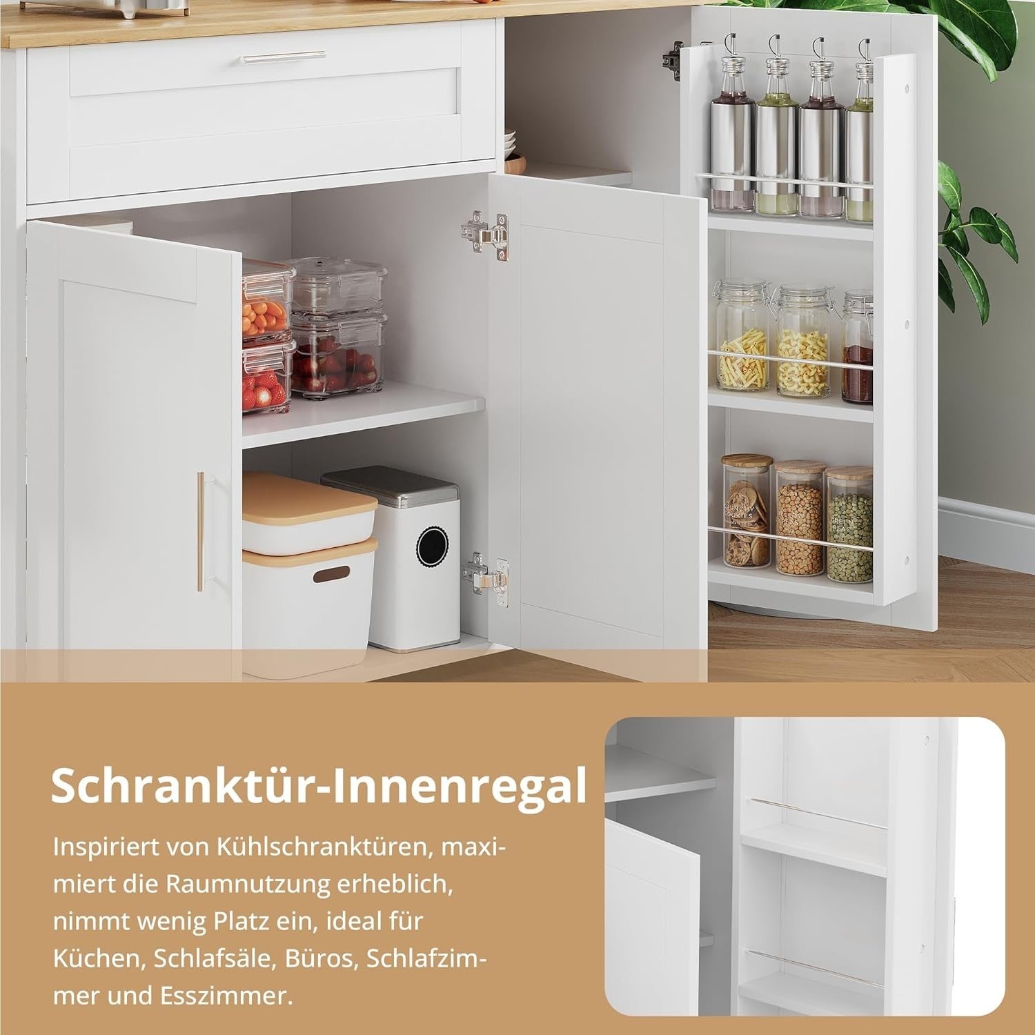 Large Mobile Kitchen Island Cart with Foldable Oak Countertop & Storage