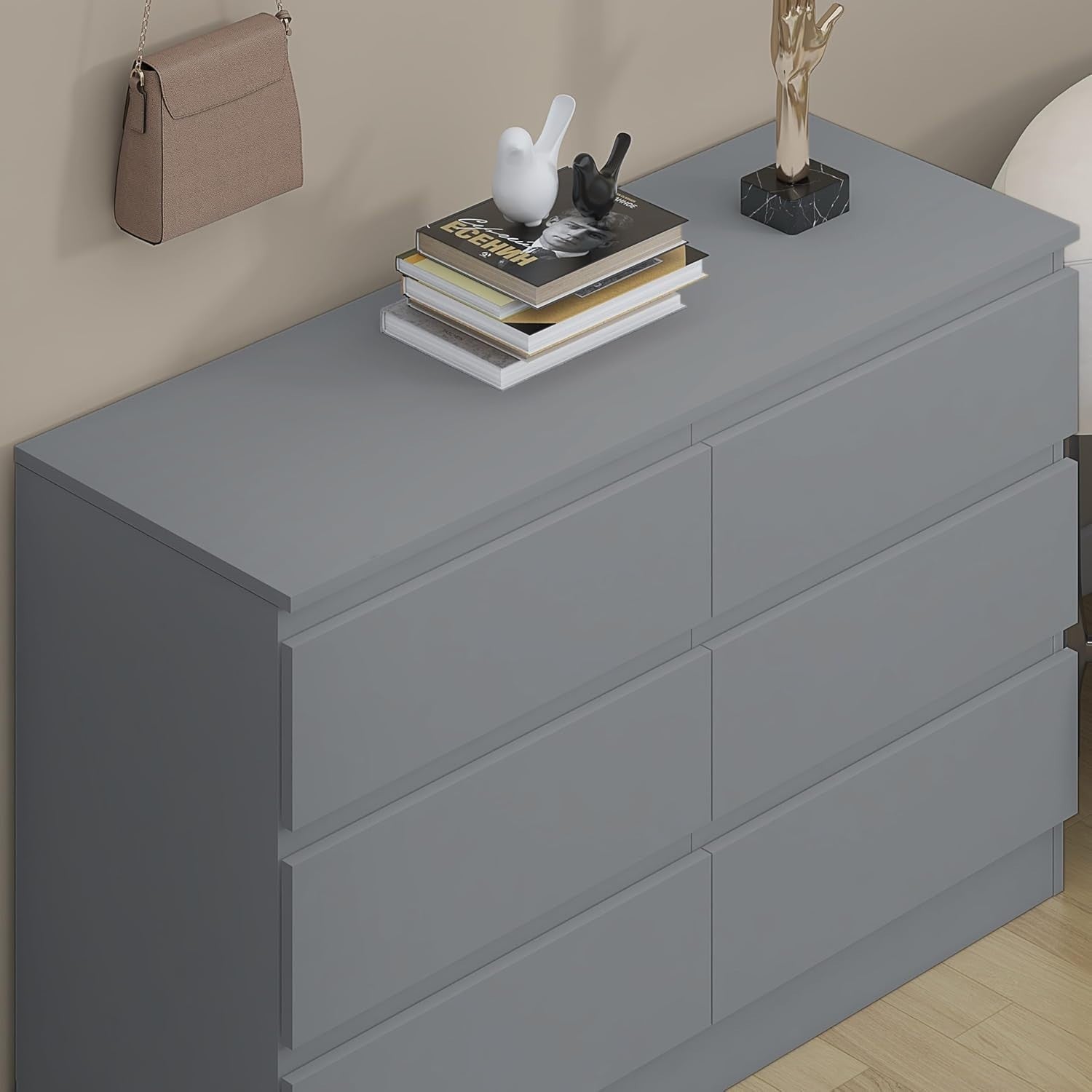 Grey 6 Drawer Chest Dresser Unit Bedroom Storage Cabinet Modern MDF