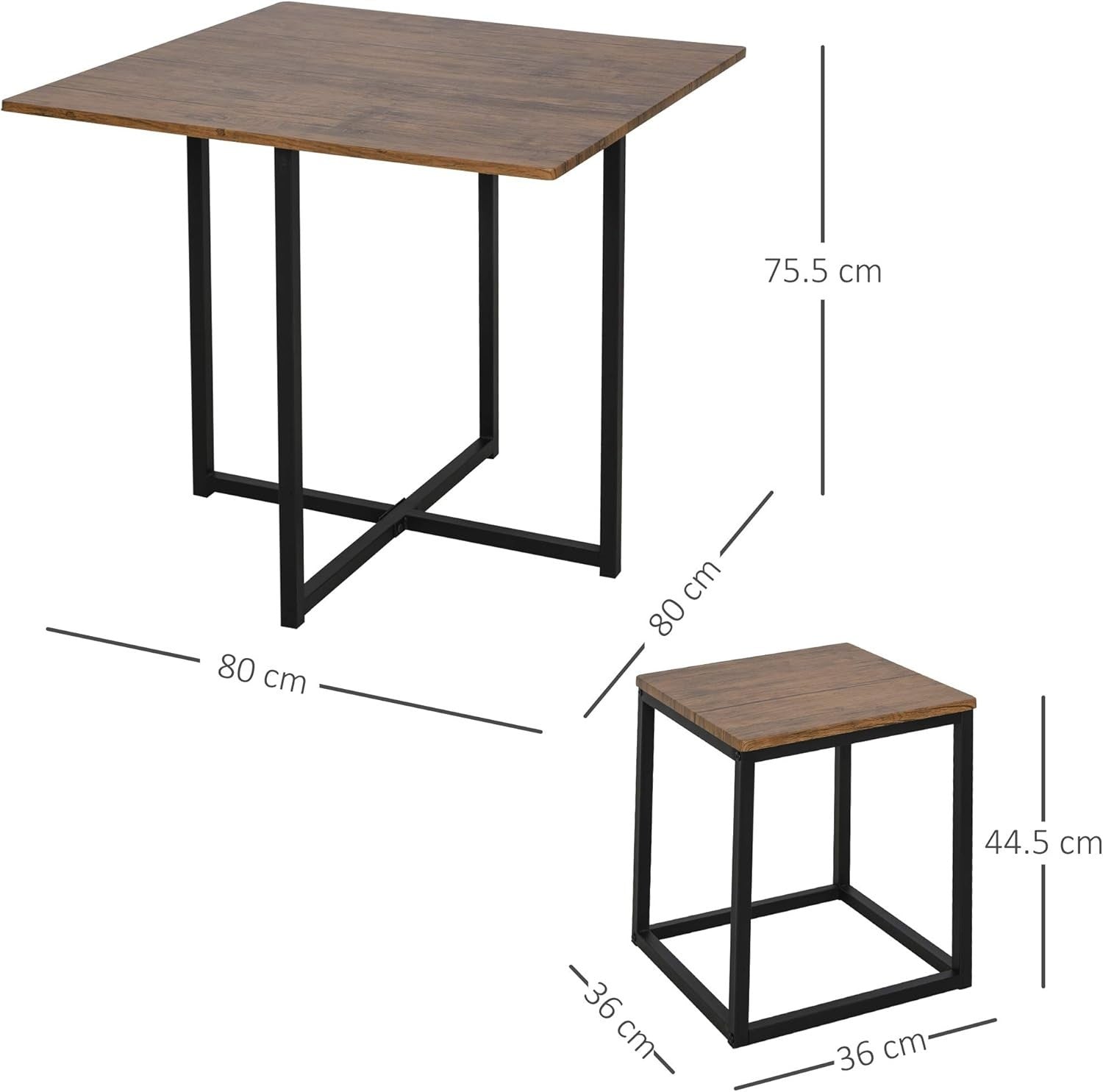 5-Piece Dining Table & 4 Stools Set Space-Saving Industrial Kitchen Table Brown