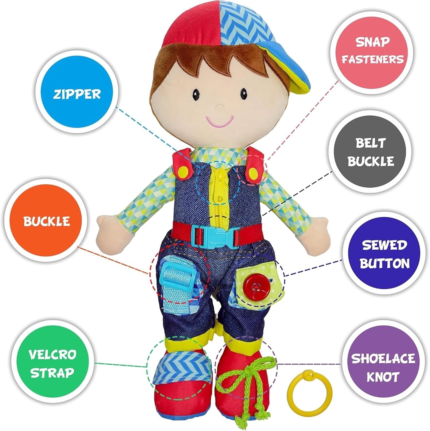 Montessori Learn to Dress Plush Doll Buckles Zips 15.5”