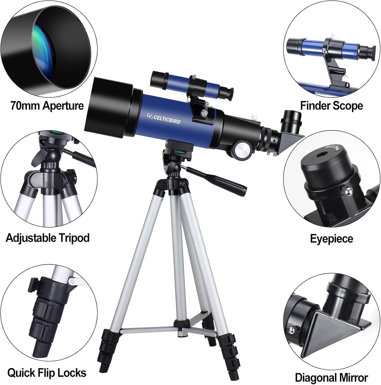 70 mm Aperture 400 mm Refractor Telescope for Kids and Adults