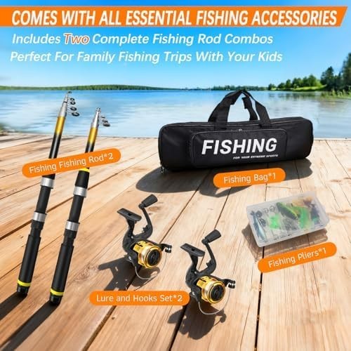 118Pcs Kids Telescopic Rod & Reel Fishing Kit with Lures & Accessories