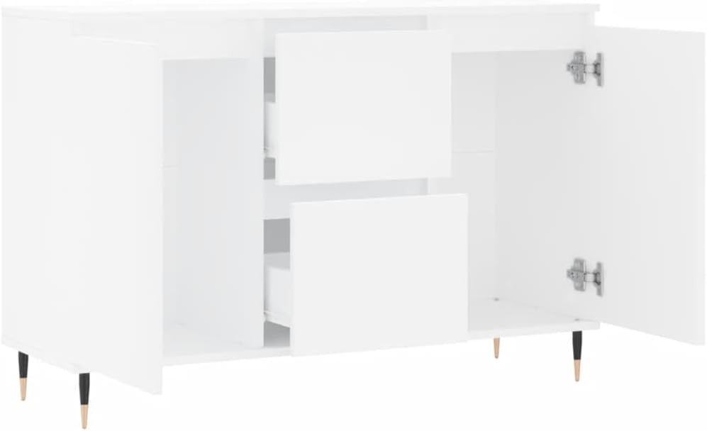 White Engineered Wood Sideboard with Iron Legs – Durable Storage Cabinet