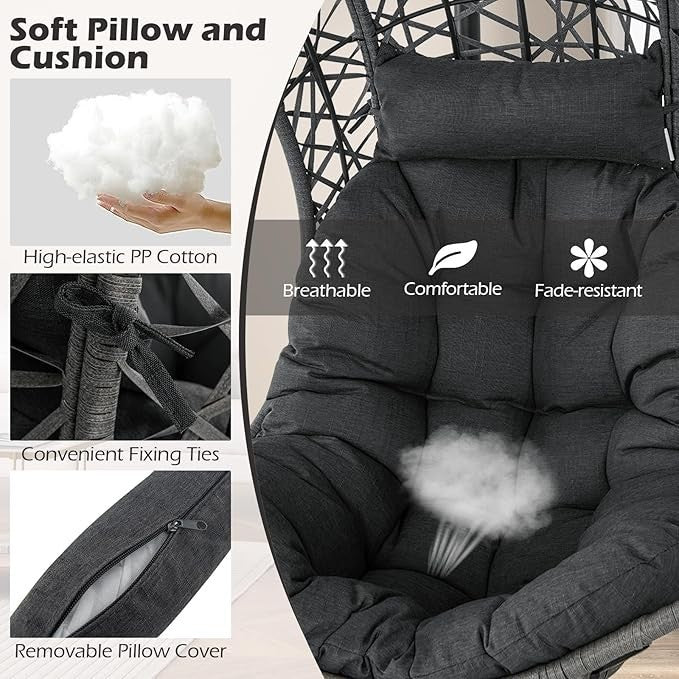 Luxury Hanging Egg Chair with Cushion & Stand – Indoor Outdoor Garden Patio
