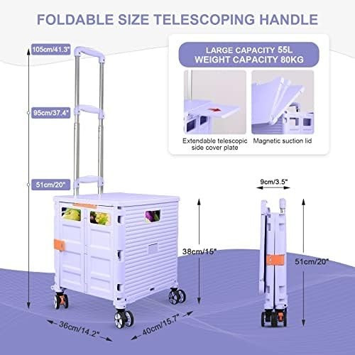 Heavy Duty Folding Shopping Cart 55kg Trolley 360° Wheels Foldable Purple