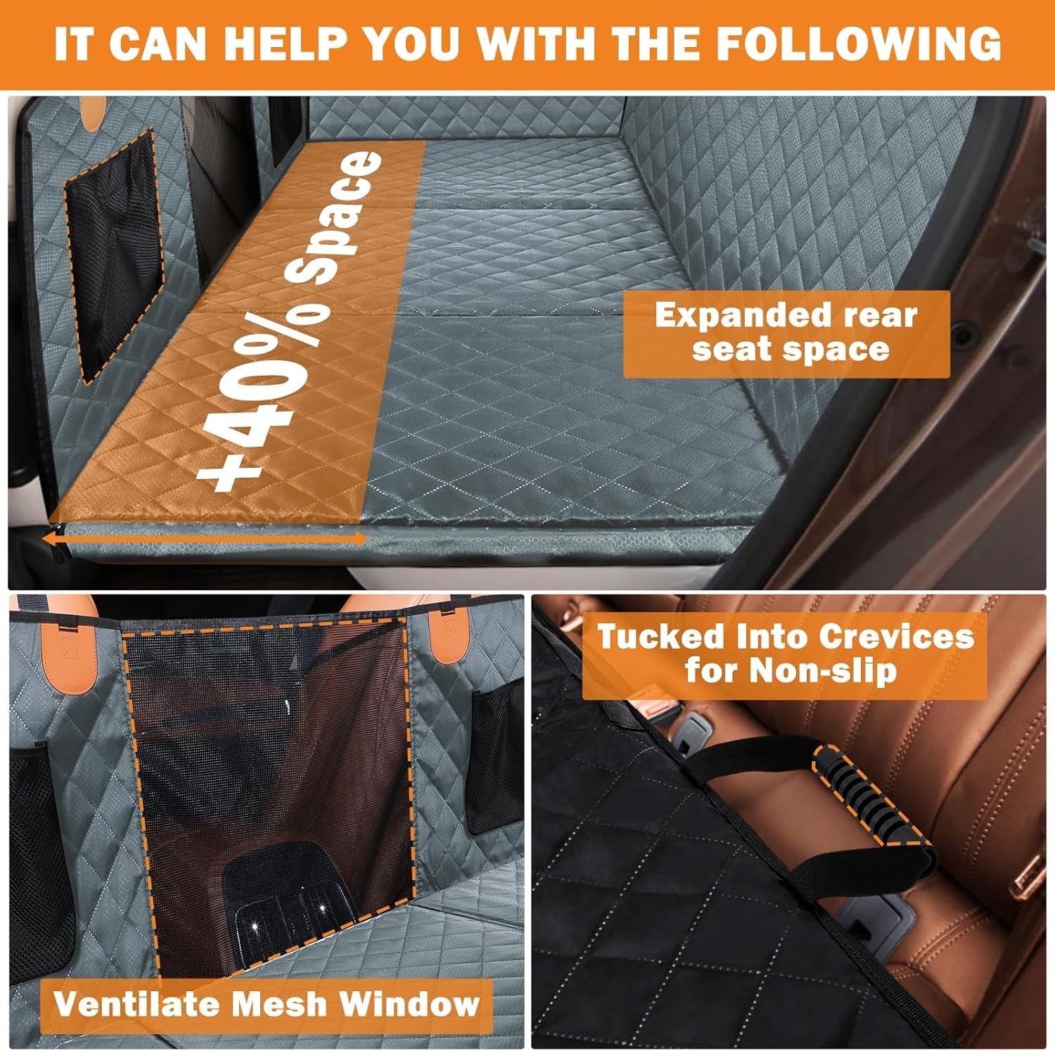 Dog Back Seat Extender Hard Bottom Waterproof Car Seat Cover Non Slip