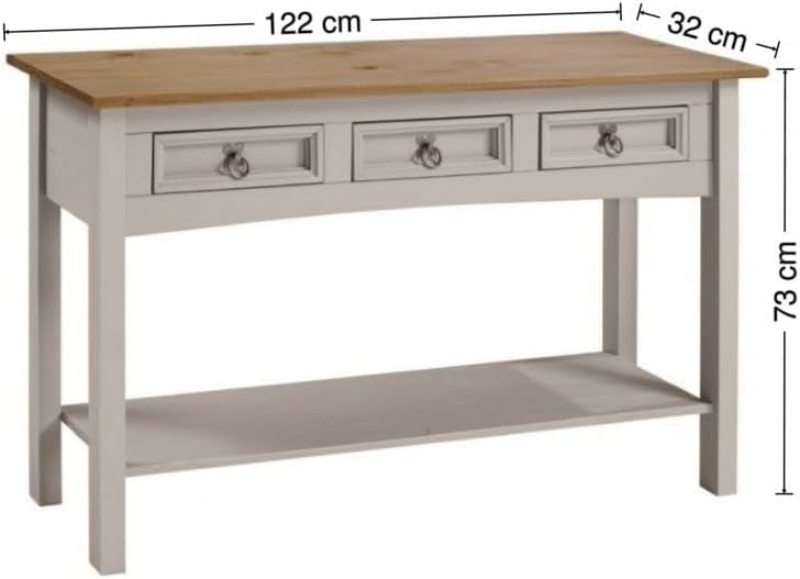 Grey Wax 3 Drawer Console Table | Solid Pine, Rustic Entryway Storage