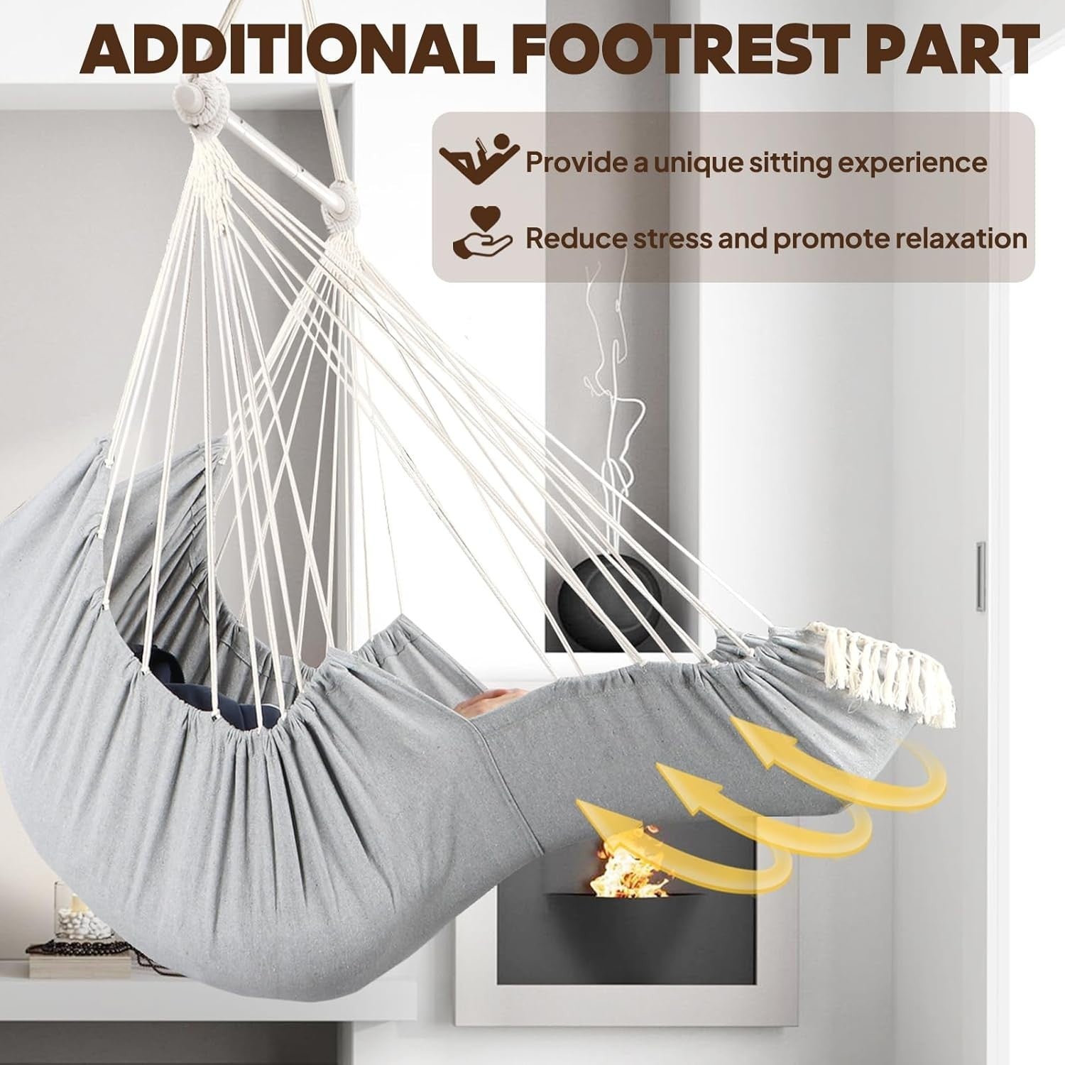 Luxury Hammock Chair with Footrest & 2 Cushions | 550lbs Indoor Outdoor Seat