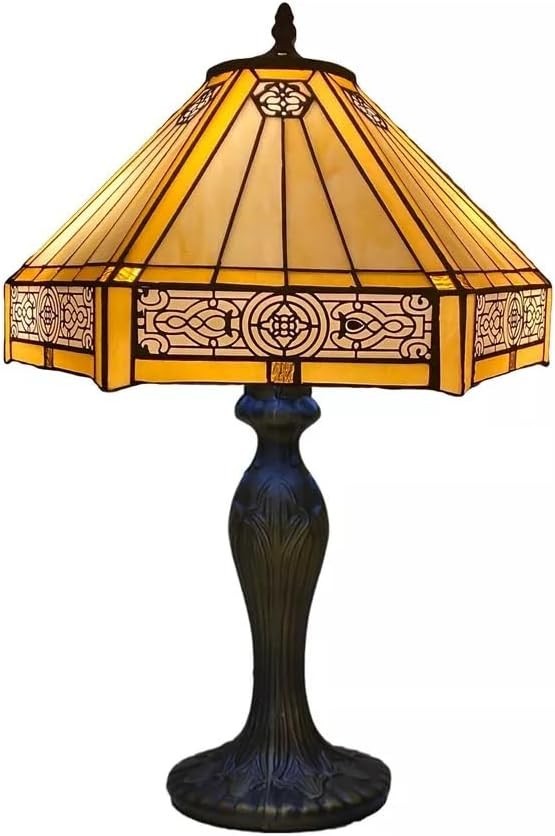 Vintage Tiffany Style Stained Glass Table Lamp Brass Base Adjustable Light