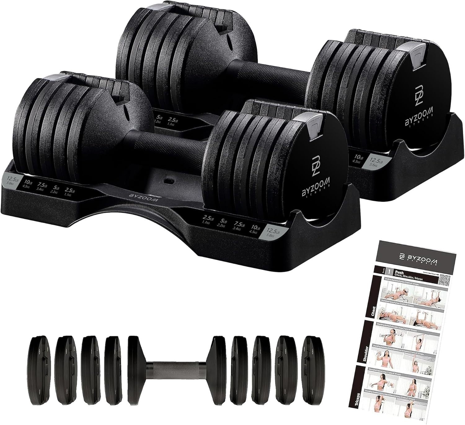 12.5lb Adjustable Dumbbells Pair 5-in-1 Quick Select Home Gym Weights