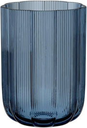 Blue Glass Flower Vase 22.5cm Tall Ribbed Table Centrepiece Home Decor