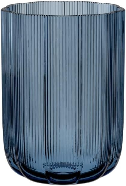 Blue Glass Flower Vase 22.5cm Tall Ribbed Table Centrepiece Home Decor