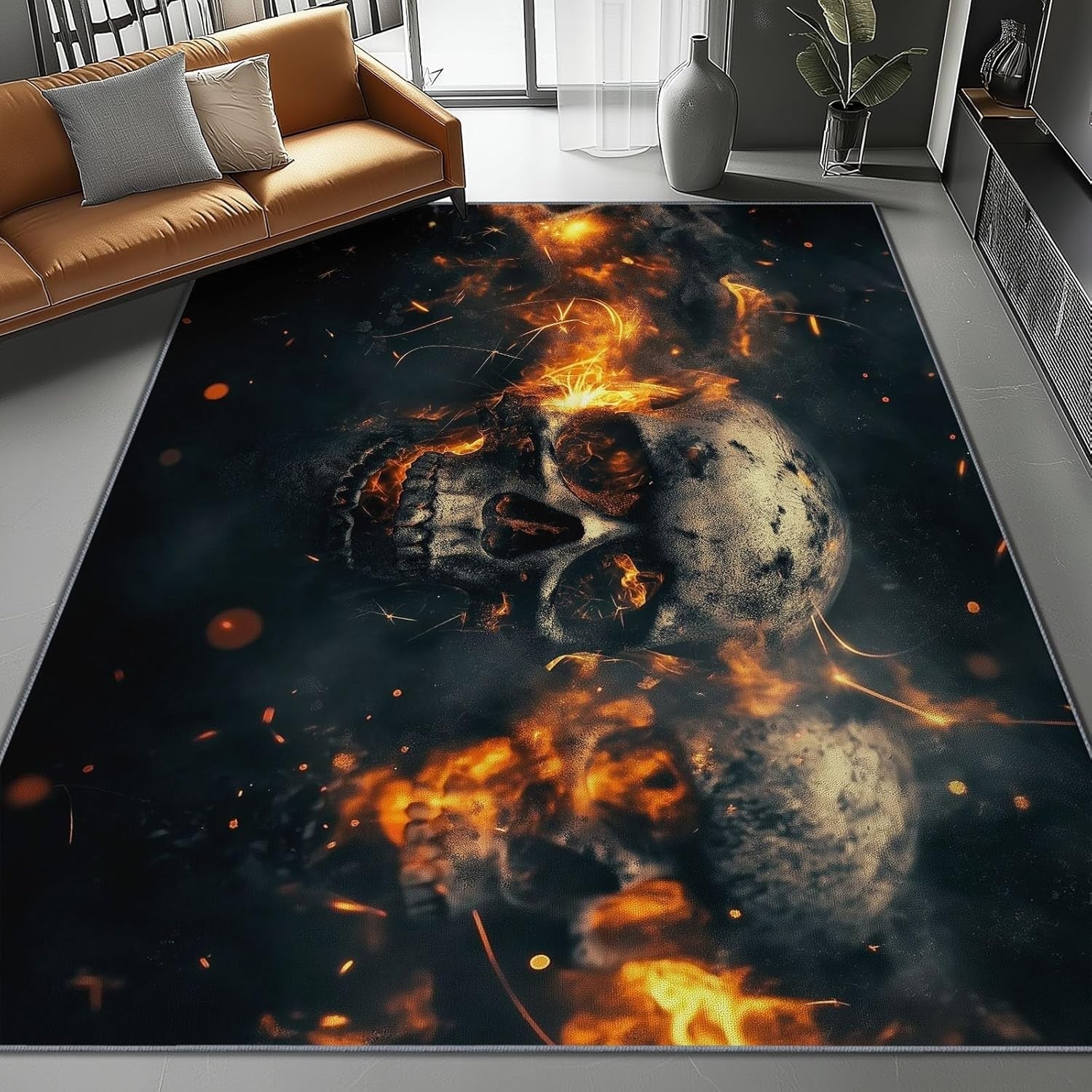 Gothic Skull Area Rug 140x200cm Non Slip Washable Statement Living Room Carpet