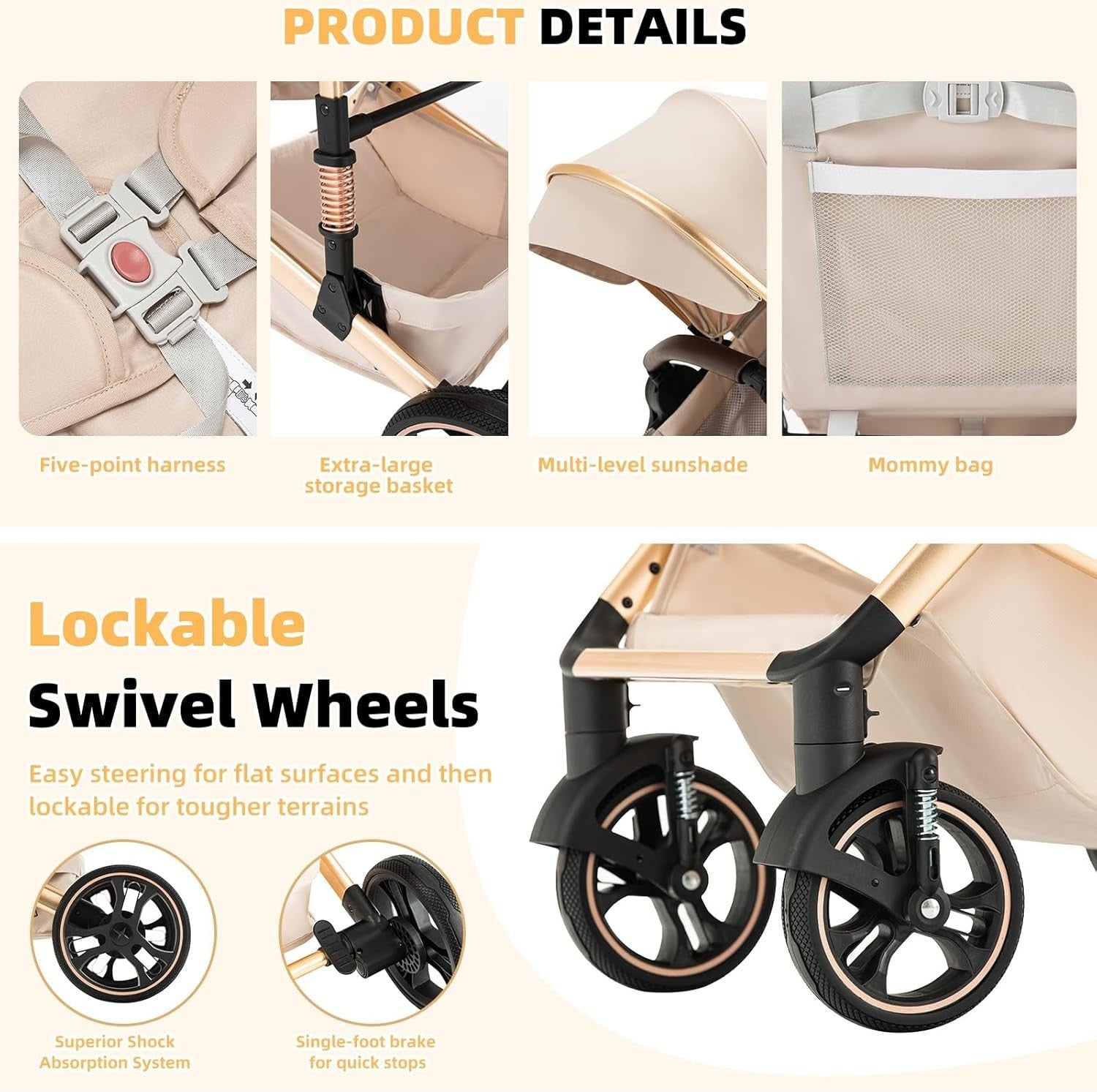 Dark Grey 3in1 Baby Pram Pushchair One-Touch Fold Travel System 22kg