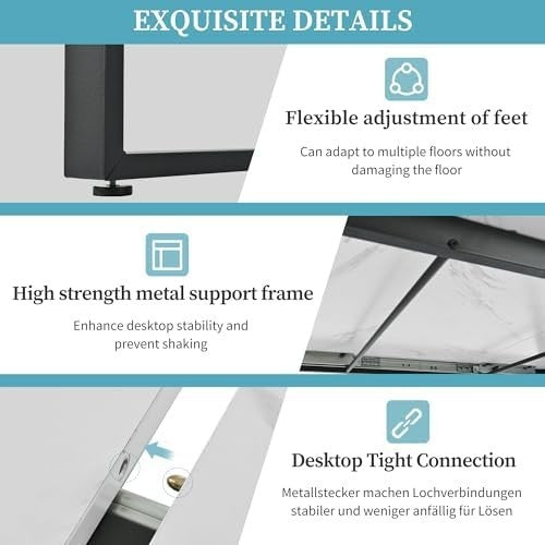 Extendable Marble Look Dining Table 140-180cm White Desktop Black Legs