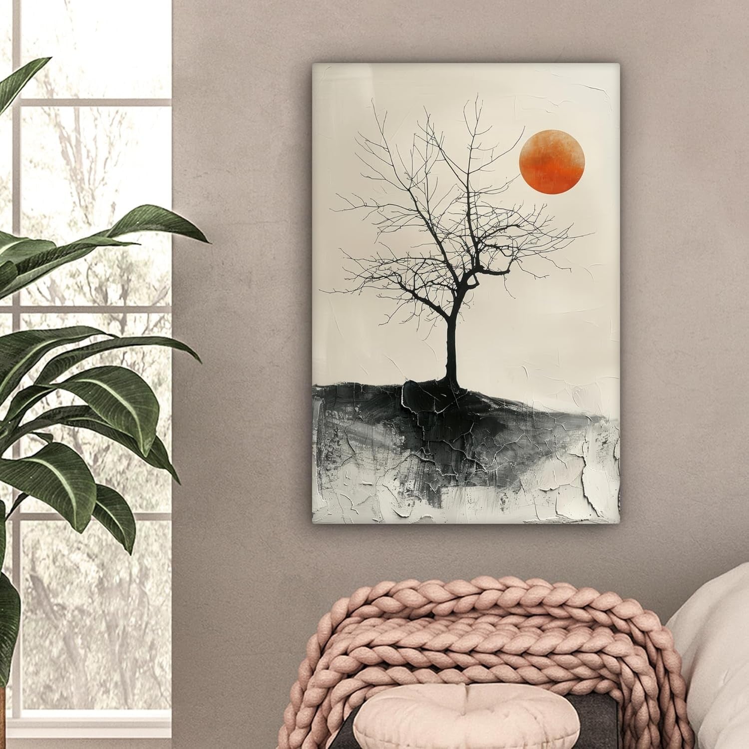 Large Tree Canvas Wall Art Black Moon Framed 60x90cm Modern Decor