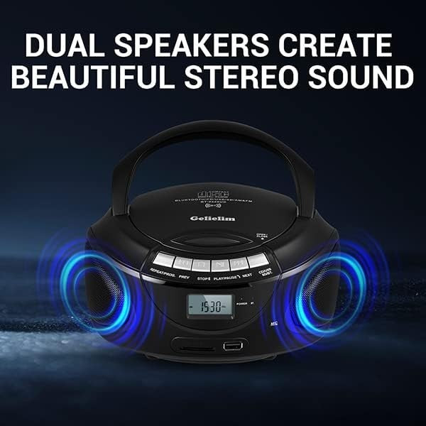 Portable CD Boombox Bluetooth AM FM Radio USB SD AUX Headphone