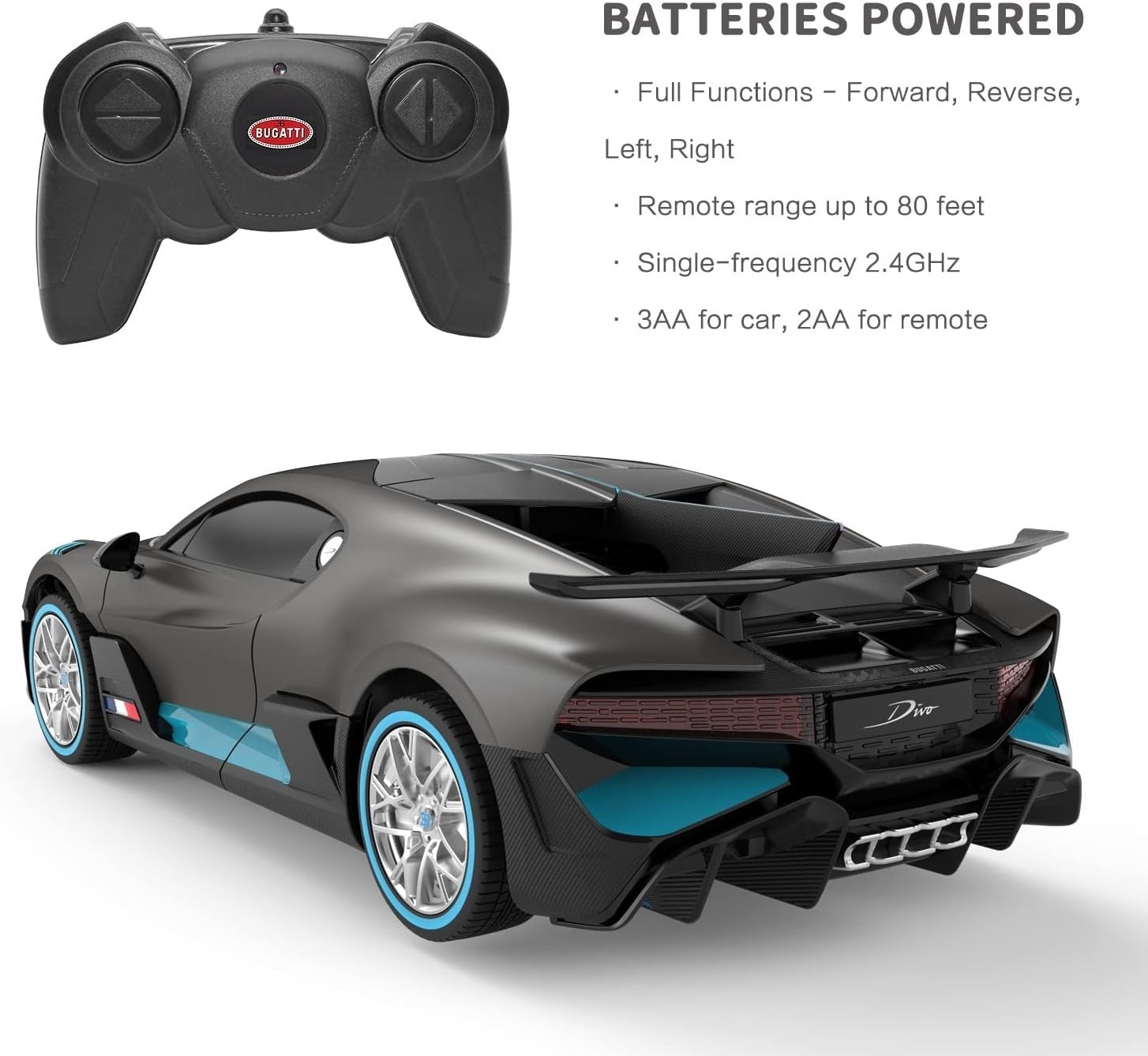 1:24 RC Sports Car, Remote Control Model Toy for Kids & Adults with LED Lights