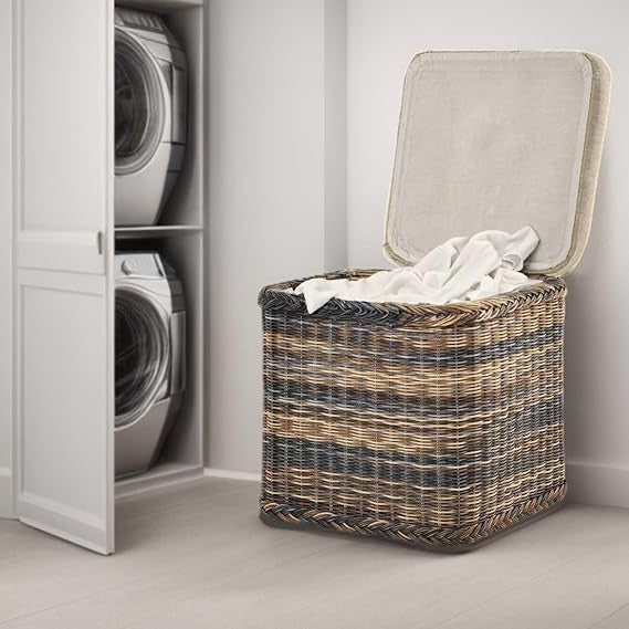Square Rattan Laundry Basket Seat with Lid 46×46×50cm Multicolour Storage Box