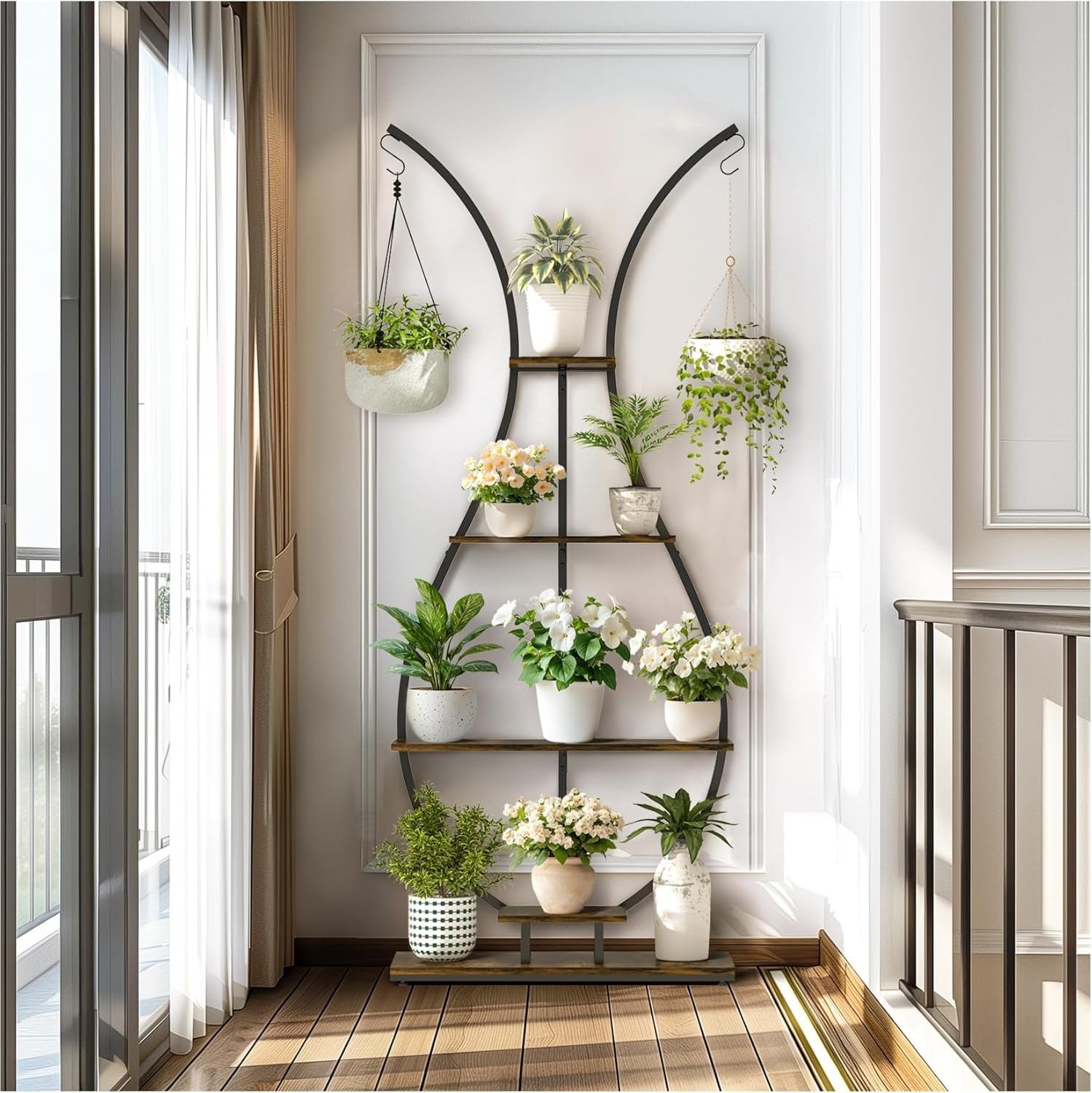 Tall Vase Shape Metal Plant Stand Indoor Outdoor Flower Shelf Display Rack