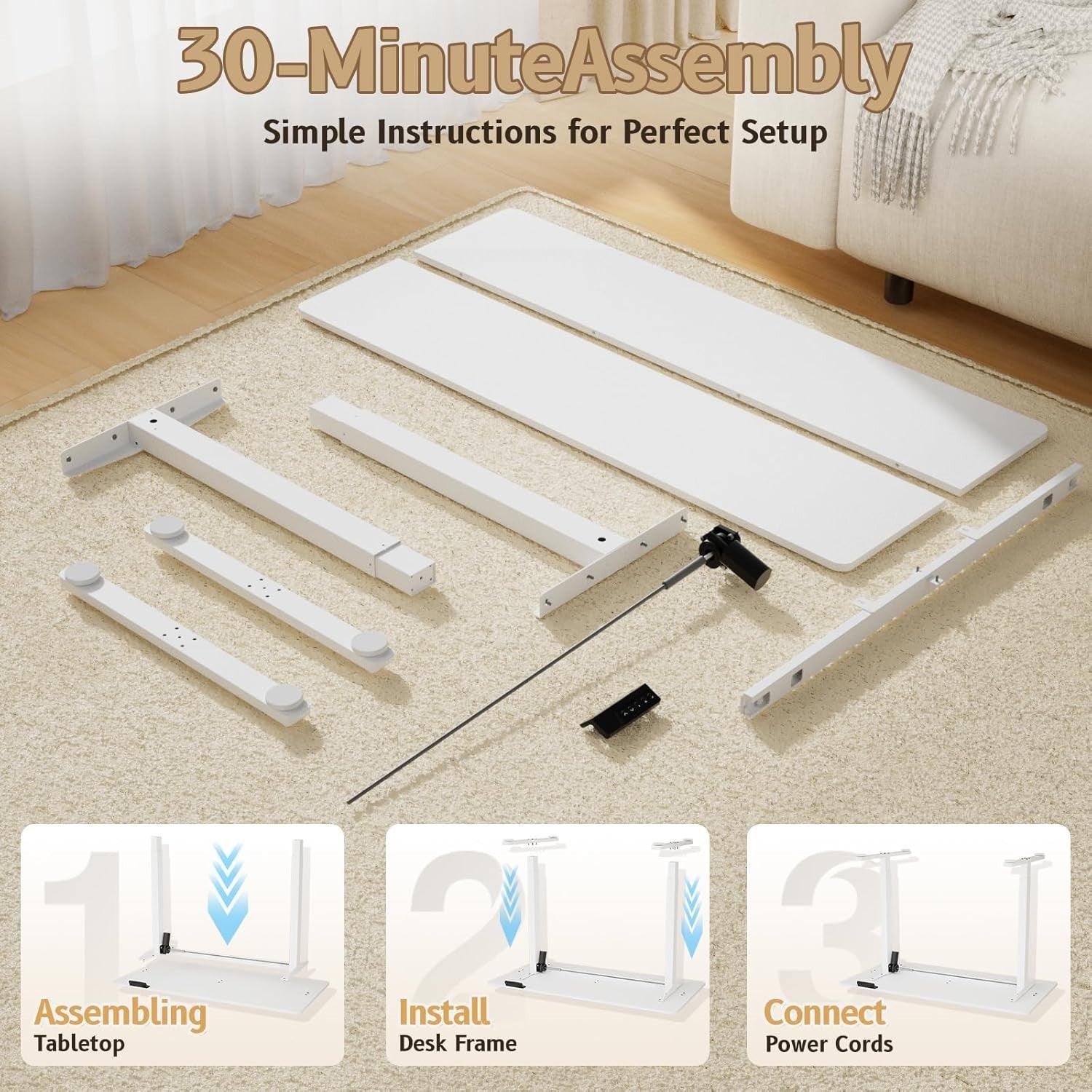 Electric Adjustable Standing Desk 140x60cm Smart Sit Stand Office Table White