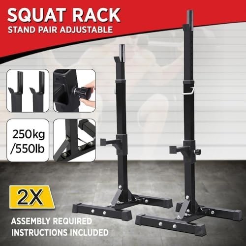 Professional Adjustable Squat Rack – Heavy-Duty Black Frame with Safety Spotters