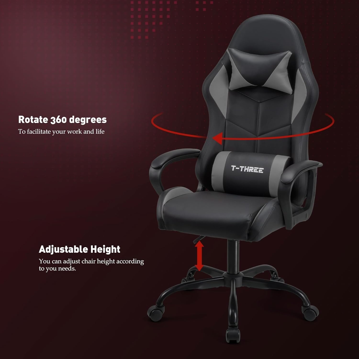 Ergonomic Gaming Chair High Back Swivel Office Chair Grey