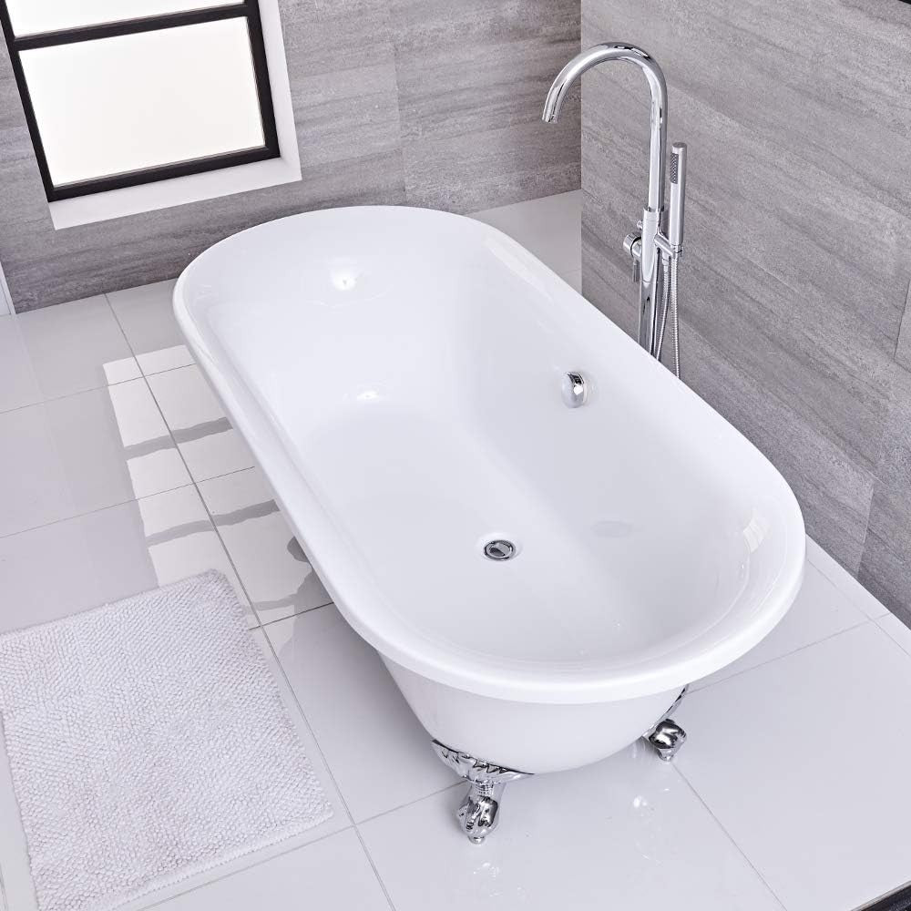 Freestanding Roll Top Bath 1730x780mm White Gold Claw Feet