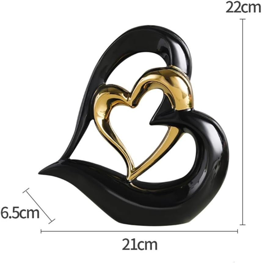 Luxury Double Heart Ceramic Ornament • Black & Gold Modern Home Decor Gift