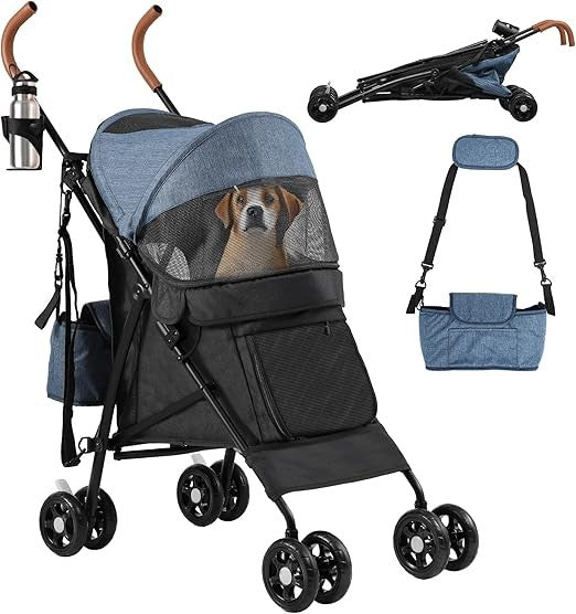 Dog Stroller Foldable Pet Pushchair 4 EVA Wheels Travel Pram Dogs 22kg