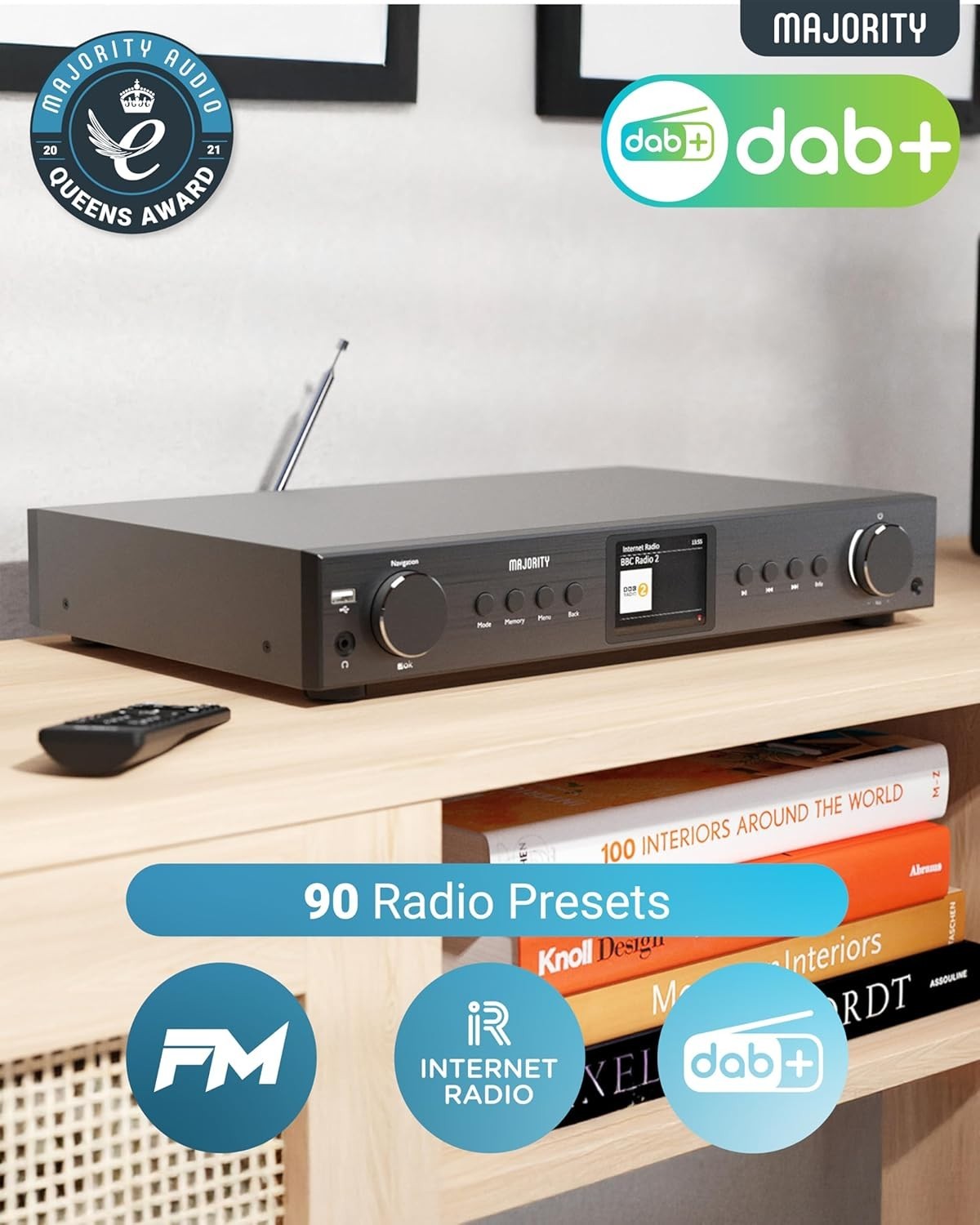 Black DAB+ Internet Bluetooth Radio 92 Presets LED USB AUX RCA Remote Control