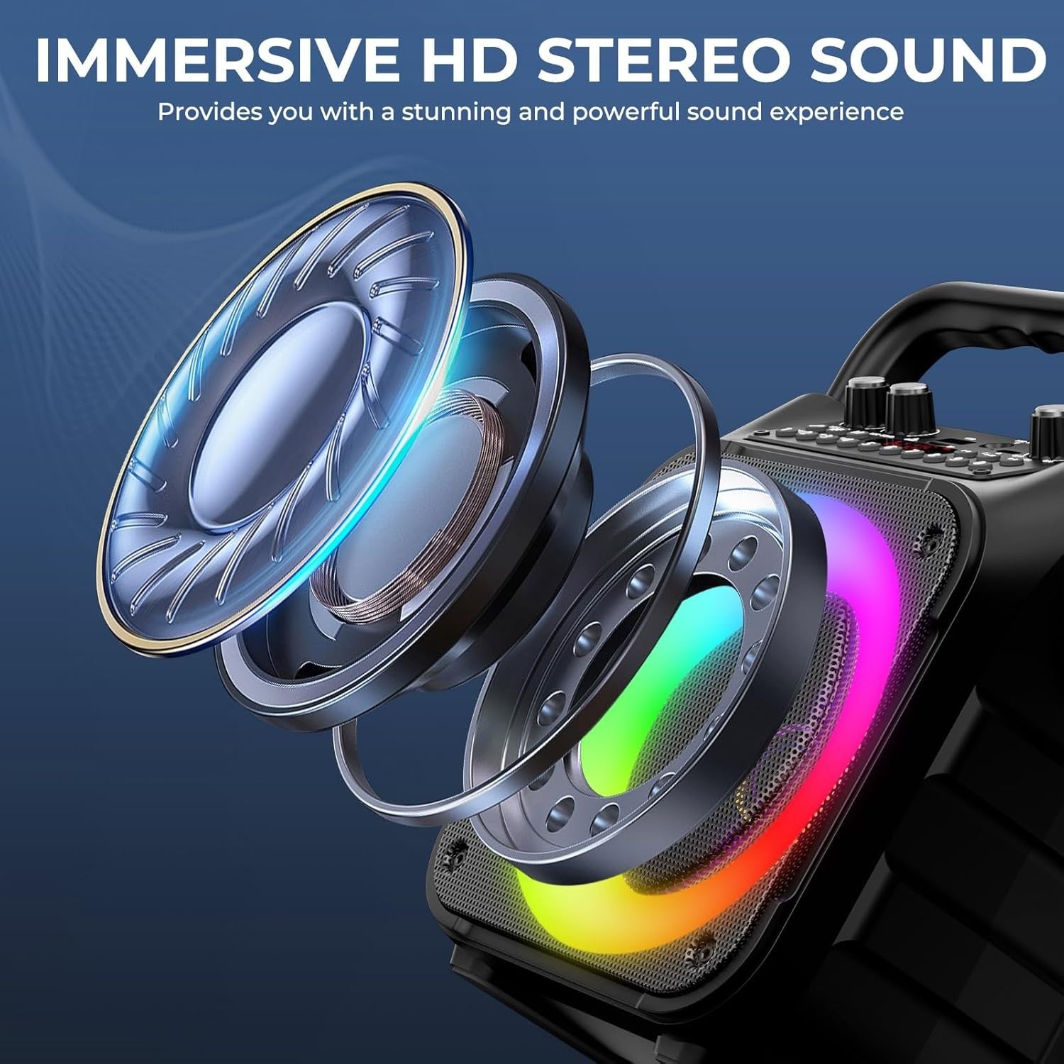 Karaoke Machine with 2 Wireless Mics Bluetooth PA Speaker