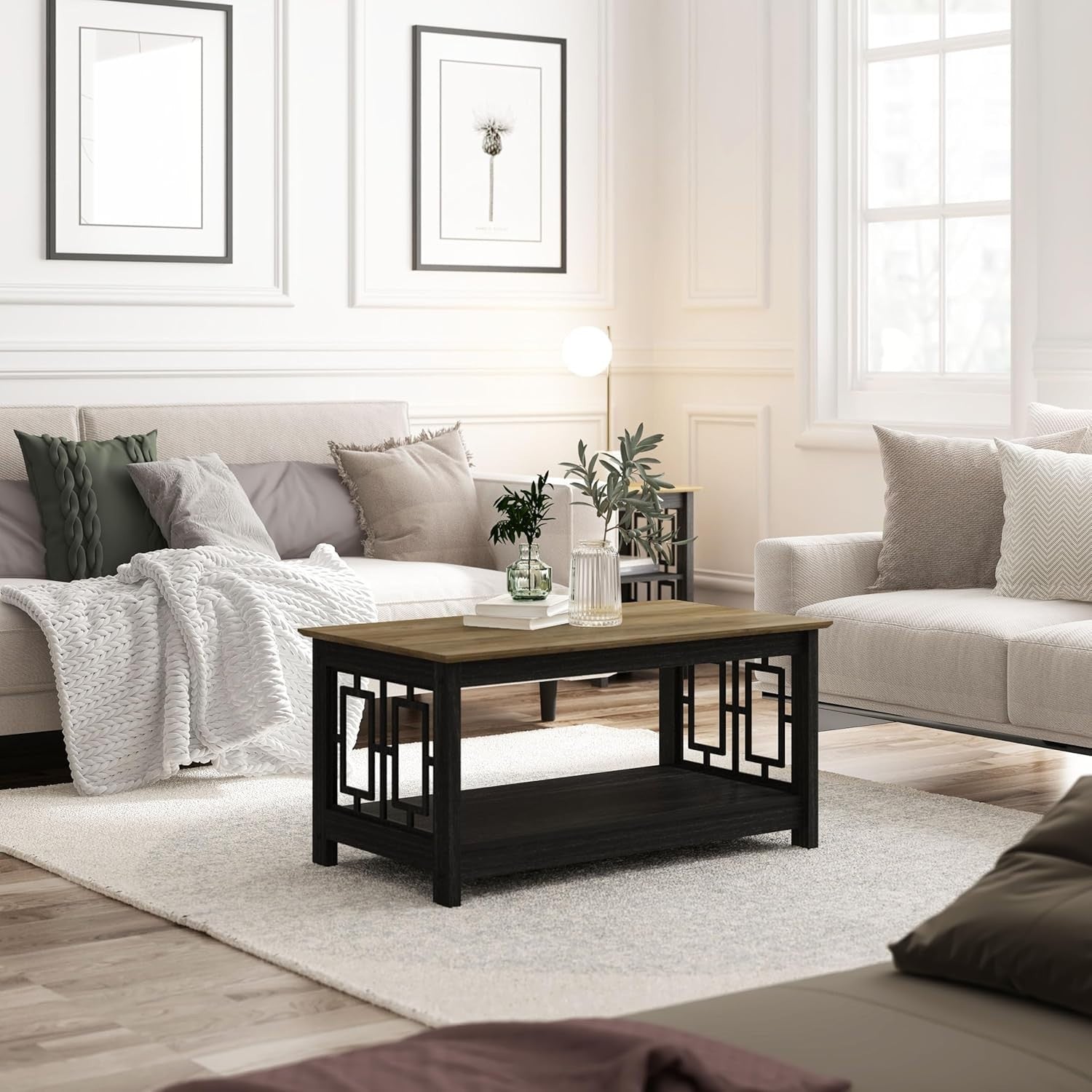 Modern Storage Coffee Table Black Oak Finish 90x50x44cm Space Saver