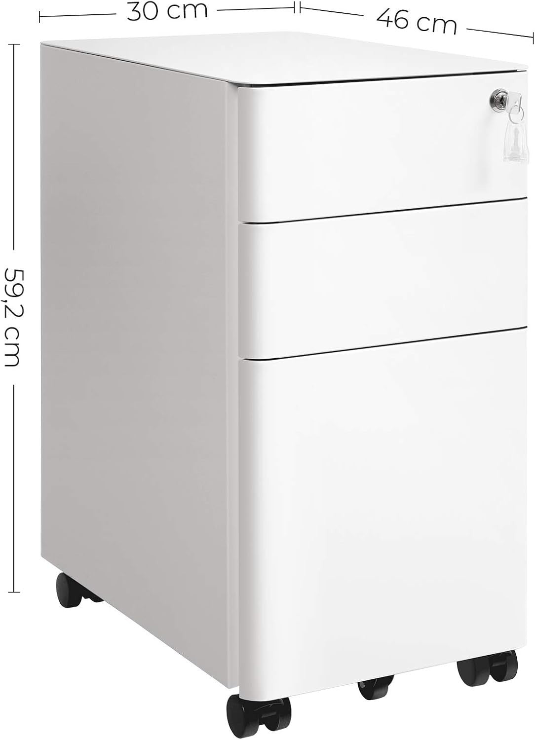 Mobile Lockable File Cabinet on Wheels with 3 Drawers & Secure Lock